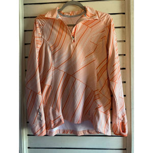 Lands End womens 1/4 zip tunic shirt size M 10-12 long sleeve orange zip pocket